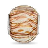 Sterling Silver Reflections Rh-plated Brown and White Striped Glass Bead view 5