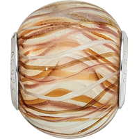 Sterling Silver Reflections Rh-plated Brown and White Striped Glass Bead view 3