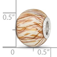 Sterling Silver Reflections Rh-plated Brown and White Striped Glass Bead view 4