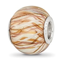 Sterling Silver Reflections Rh-plated Brown and White Striped Glass Bead view 1