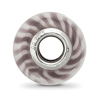 Sterling Silver Reflections Rh=plated Purple and White Striped Glass Bead view 2