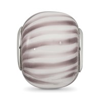 Sterling Silver Reflections Rh=plated Purple and White Striped Glass Bead view 5