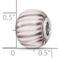 Sterling Silver Reflections Rh=plated Purple and White Striped Glass Bead view 4