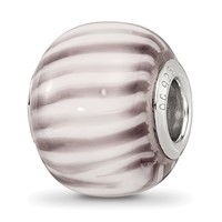 Sterling Silver Reflections Rh=plated Purple and White Striped Glass Bead view 1