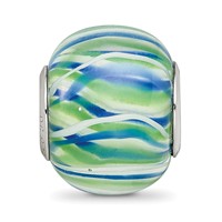 Sterling Silver Reflections Rh-plated Blue Green & White Striped Glass Bead view 5