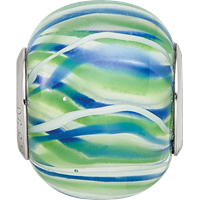 Sterling Silver Reflections Rh-plated Blue Green & White Striped Glass Bead view 3