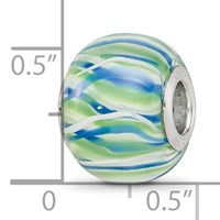 Sterling Silver Reflections Rh-plated Blue Green & White Striped Glass Bead view 4