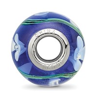 Sterling Silver Reflections Rhodium-plated White Floral Blue Glass Bead view 2