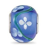 Sterling Silver Reflections Rhodium-plated White Floral Blue Glass Bead view 5