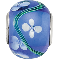 Sterling Silver Reflections Rhodium-plated White Floral Blue Glass Bead view 3