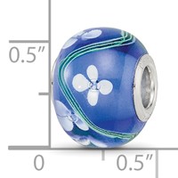 Sterling Silver Reflections Rhodium-plated White Floral Blue Glass Bead view 4