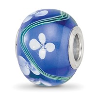 Sterling Silver Reflections Rhodium-plated White Floral Blue Glass Bead view 1