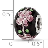 Sterling Silver Reflections Rh-plated Pink & Green Floral Black Glass Bead view 3