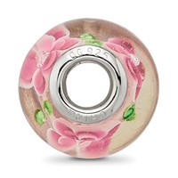 Sterling Silver Reflections Rhodium-plated CZ Pink Floral Glass Bead view 2