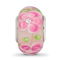 Sterling Silver Reflections Rhodium-plated CZ Pink Floral Glass Bead view 5