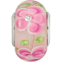 Sterling Silver Reflections Rhodium-plated CZ Pink Floral Glass Bead view 3