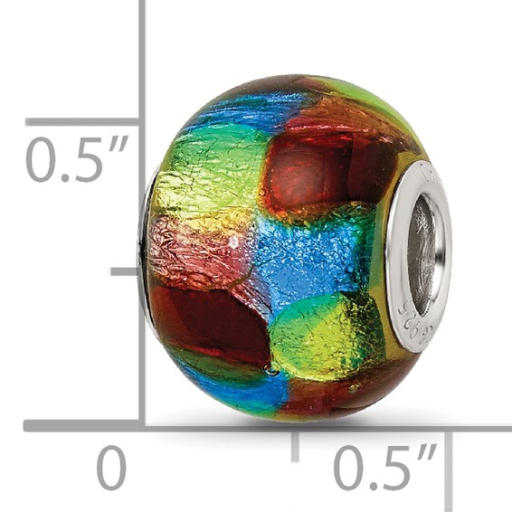 Sterling Silver Reflections Rh-plated Multi-colored Metallic Glass Bead
