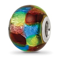 Sterling Silver Reflections Rh-plated Multi-colored Metallic Glass Bead view 1