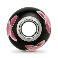 Sterling Silver Reflections Rh-plated Pink Floral Black Glass Bead view 2
