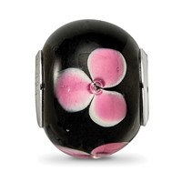 Sterling Silver Reflections Rh-plated Pink Floral Black Glass Bead view 5