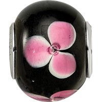 Sterling Silver Reflections Rh-plated Pink Floral Black Glass Bead view 3