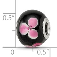 Sterling Silver Reflections Rh-plated Pink Floral Black Glass Bead view 4