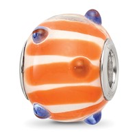 SS Reflections Rh-plated Blue Polka-dot Orange White Glass Bead view 1