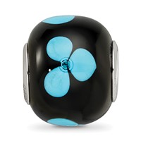 Sterling Silver Reflections Rhodium-plated Blue Floral Black Glass Bead view 5