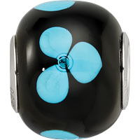 Sterling Silver Reflections Rhodium-plated Blue Floral Black Glass Bead view 3