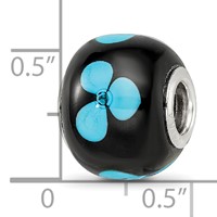 Sterling Silver Reflections Rhodium-plated Blue Floral Black Glass Bead view 4