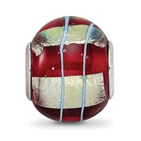 Sterling Silver Reflections Rhodium-plated Foil Striped Red Glass Bead view 5