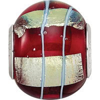 Sterling Silver Reflections Rhodium-plated Foil Striped Red Glass Bead view 3