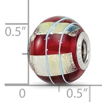 Sterling Silver Reflections Rhodium-plated Foil Striped Red Glass Bead view 4