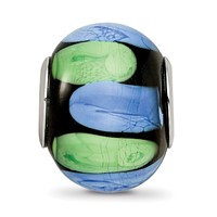 Sterling Silver Reflections Rh-plated Blue and Green Dot Black Glass Bead view 5