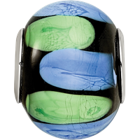 Sterling Silver Reflections Rh-plated Blue and Green Dot Black Glass Bead view 3