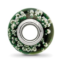Sterling Silver Reflections Rh-plated Bubbles Green Glass Bead view 2