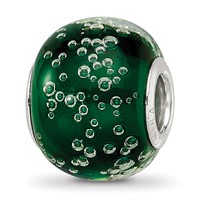 Sterling Silver Reflections Rh-plated Bubbles Green Glass Bead view 1