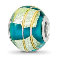 Sterling Silver Reflections Rh-plated Foil Pink Striped Blue Glass Bead view 1