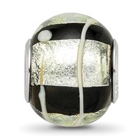 Sterling Silver Reflections Rh-plated Foil White Striped Black Glass Bead view 5