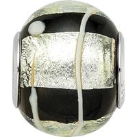 Sterling Silver Reflections Rh-plated Foil White Striped Black Glass Bead view 3