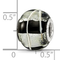 Sterling Silver Reflections Rh-plated Foil White Striped Black Glass Bead view 4