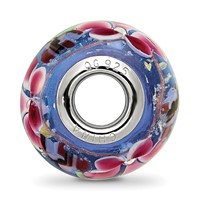 Sterling Silver Reflections Rh-plated Butterfly Pink Floral Blue Glass Bead view 2