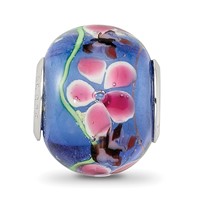 Sterling Silver Reflections Rh-plated Butterfly Pink Floral Blue Glass Bead view 5
