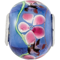 Sterling Silver Reflections Rh-plated Butterfly Pink Floral Blue Glass Bead view 3