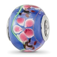 Sterling Silver Reflections Rh-plated Butterfly Pink Floral Blue Glass Bead view 1