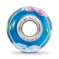 Sterling Silver Reflections Rh-plated CZ Blue & Pink Floral Blue Glass Bead view 2