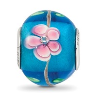 Sterling Silver Reflections Rh-plated CZ Blue & Pink Floral Blue Glass Bead view 5