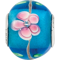 Sterling Silver Reflections Rh-plated CZ Blue & Pink Floral Blue Glass Bead view 3
