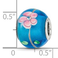 Sterling Silver Reflections Rh-plated CZ Blue & Pink Floral Blue Glass Bead view 4