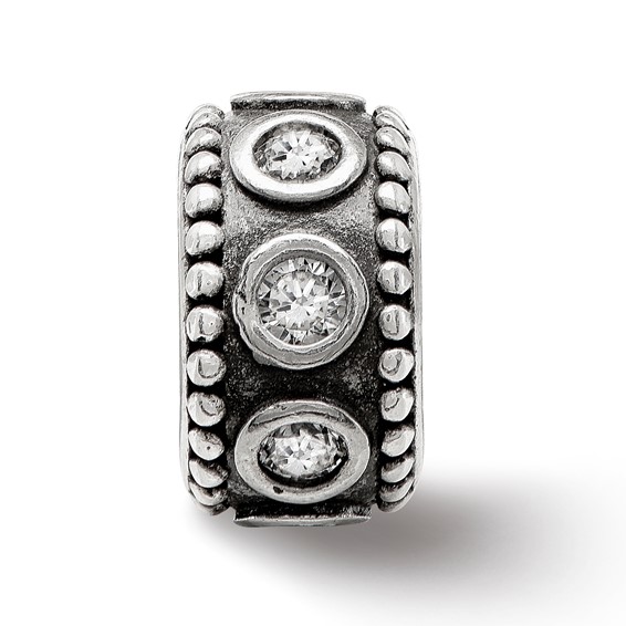 Sterling Silver Reflections CZ Antiqued Bali Bead